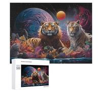 Fantasy Tigers in A Colorful Universe Decorative Jigsaw for Grown-Ups, 500 PCS - New Year Puzzle Gift; for Shared Table Time