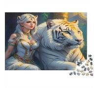 Fantasy touch paper 1000 piece jigsaw puzzle for adults thick eco paper mystical elf & white tiger design wall decor relaxing educational 52x38cm/1000pcs