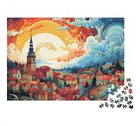 Fantasy Town Landscape 1000 Pieces Rainbow Town Art Recycled Cardboard Puzzle for Rainy Day Indoor Activity Family Game Night Senior Citizens Senior Centre Activity Gift 38x26cm/1000pcs