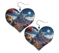 Fantasy Town Leather Earrings for Women Heart Earring Lightweight Dangle Earrings Jewelry Gifts