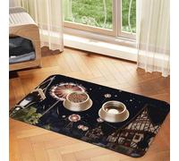 Fantasy Town Pet Feeding Mat Dog Cat Eating Food Absorbent Leather Tablecloth for and Water Bowl Waterproof No Stains Quick Dry Non-Slip 23.62 * 15.75IN