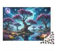 Fantasy Tree Landscape 1000 Piece for Women & Men: Purple Tree Island Under Starry Sky Fun And Challenging Family Game Gift Idea 70x50cm/1000pcs