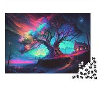 Fantasy Tree Landscape 1000 Pieces Neon Tree House Recycled Cardboard Puzzle for Rainy Day Indoor Activity Family Game Night Senior Citizens Senior Centre Activity Gift 70x50cm/1000pcs