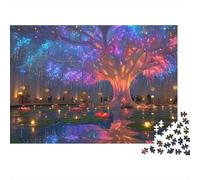 Fantasy Tree Light 1000 Piece Glow Tree Lake Sturdy Cardboard Jigsaw Puzzle for Puzzle Enthusiasts Birthday Party Classroom Activity Educational Enlightenment holiday pastime 52x38cm/1000pcs
