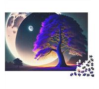 Fantasy Tree Moon 1000 Piece Hard Puzzle for Adults Purple Tree Moon Night Reflection Premium Thick Sturdy Vibrant Stress Relief Game 38x26cm/1000pcs