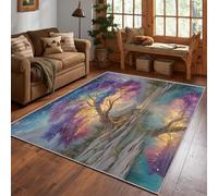 Fantasy Tree Rug, 50 x 80 cm, Magical Landscape Rugs for Living Room Bedroom, Colorful Carpet, Tree of Life Home Decor, Washable Non Slip Low Pile Small Area Rugs A4048