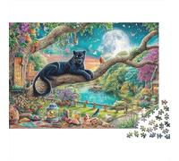 Fantasy Tree Scene 1000 Piece Consistent Piece Size Moonlit Panther Family Puzzle Quiet Time Activity Family Bonding Activity Grandparent Gift 38x26cm/1000pcs