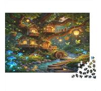 Fantasy Treehouse 1000 Piece Jigsaw Puzzle Paper for Adults Enchanted Forest Night Scene Puzzle Game for Family Relaxing Gift Home Decor 38x26cm/1000pcs