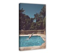 Fantasy Tropical Palm Tree Poolside Summer Vacation Canvas Poster Wall Art Decor Print Picture Paintings for Living Room Bedroom Decoration 8" L X 12" W