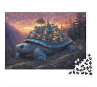 Fantasy Turtle Village Adult Jigsaw Puzzles: Giant Turtle with Village on Its Back for The Whole Family Women, Gifts for Men 70x50cm/1000pcs