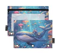 Fantasy Underwater World Whale Pencil Pouch for 3 Ring Binder Zipper Binder Pencil Bag Pen Students Clear Binders Pen Case School Pastel 9.8" x 7.1", 2 Packs
