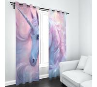 Fantasy Unicorn 3D Printed Blackout Curtains Fairy Tale Portrait Thermal Insulated Soundproof Drapes for Bedroom Living Room, Eyelet Window Treatments for Kids Room Set of 2 Panels 27.5" x L 63"