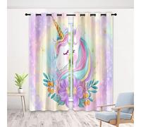 Fantasy Unicorn Curtains for Bedroom, Pink Red Flower Blackout Curtains, Thermal Insulated Eyelet Drapes for Living Room, Window Treatments, 52 x 72 Inch, 2 panels f0x128