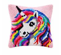 Fantasy Unicorn Latch Hook Kits for Adults Kids, Beginners DIY Throw Pillow Kit Pre-Printed Pillowcase Hook and Latch Rug Kits Cross-Stitch Cushion Cover for Home Sofa Decor Gift Idea 17x17 inch