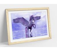 Fantasy Unicorn Purple Violet Framed Wall Art Print Picture - A1 - Light Oak Frame