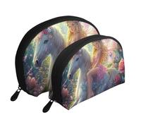 Fantasy Unicorns and Fairy Fantasy Backgrounds Printed Makeup Bags 2-Piece Portable Shell Travel Toiletry Bag