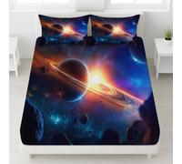 Fantasy Universe Fitted Sheet Small Double Size, Dreamy Sci Fi Ring Planet Bedding Set 30 cm Deep 2pcs with 3pcs with 2 Pillowcases for Kids Teens, Soft Microfiber Bed Cover 120 x 190 cm