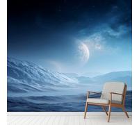 Fantasy Universe Space Planet Large Mural Self Adhesive Wallpaper 256x350 cm, Starry Sky Galaxy Wallpaper, Snow Mountains Landscape Wall Stickers Vinyl for Living Room, Kitchen Wall Art