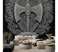 Fantasy Viking Flag Axe Hammer Shield Mural Wallpaper, Black Wallpaper for Bedroom Living Room TV Backdrop Office Hotel Corridor Wall Background Decoration Non-Woven Wall Paper 300 X 210 cm (WxH)