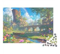 Fantasy Village Landscape 1000 Piece Rainbow Town View Sturdy Cardboard Puzzle for Puzzle Enthusiasts Friends Gathering Classroom Activity Educational Enlightenment 70x50cm/1000pcs