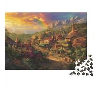 Fantasy Village Landscape 1000 Piece Rainbow Village Cardboard Puzzle for Adults 14+ Senior Citizens Stress Relief Home Leisure Time Casual Gamers 38x26cm/1000pcs