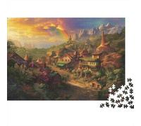 Fantasy Village Landscape Adult Jigsaw Puzzles: Autumn Path with Rainbow in Sky for The Whole Family Women, Gifts for Men 52x38cm/1000pcs