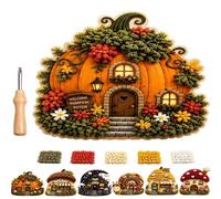 Fantasy Village Punch Needle Fabric Art DIY Kit, Complete No-Sew Punch Embroidery Set with Pre-Printed Base Pre-Cut Cloth Punch Tool, 3D Rural Mushroom House Floral Scene Handmade Craft，E