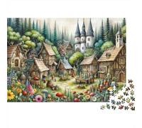 Fantasy Village Scene 1000pc Fairy Tale Town Thick Cardboard Puzzle for Stress Relief Seekers Christmas Gathering Home Decor Senior Citizens Senior Centre Activity 70x50cm/1000pcs
