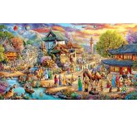 Fantasy Village Under Aurora Jigsaw Puzzle for Adults 1000 Pc - Family Activity Educational Challenge Decompression 38x52/1000pcs