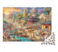 Fantasy Village Under Aurora Sky 1000 Piece Puzzle for Adults Ancient Market Camels Town Sunset Challenging Premium Thick Sturdy Vibrant Stress Relief Decor 38x26cm/1000pcs