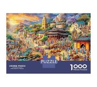 Fantasy Village Under Aurora Sky 1000 Piece Puzzle Japanese Town at Dusk Smooth Precision Cut Paper Puzzle, Challenging And Calming Activity for Adults 52x38cm/1000pcs