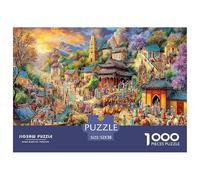 Fantasy Village Under Aurora Sky Adult Jigsaws for Decompression: Busy Town Traditional Buildings Educational Game Challenge Wall Decoration 52x38cm/1000pcs