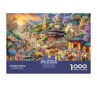 Fantasy Village Under Aurora Sky Sturdy Cardboard Premium Jigsaw Puzzle Oriental Market Pagoda Brain Training Holiday Leisure Activity 70x50cm/1000pcs