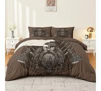 Fantasy Vintage Duvet Cover Set 120 x 150 cm Soft Microfibre Bedding Set Dark Brown Symmetric Warrior Breathable Quilt Cover with 1 Pillowcases Zipper Closure & Corner Ties for Bedroom