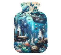 Fantasy Vintage Ocean Lives Hot Water Bottle with Soft Cover Hot Water Bag for Neck and Shoulder Pain Relief Medium