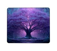 Fantasy Violet Tree Desk Mouse Pad, Vibrant Mystic Forest Stitched Edge Mousepad, Rubber Non-Slip Washable Gaming Mouse Pad for Home and Office Computer, Laptop Square 8x10 Inch