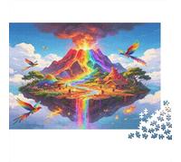 Fantasy Volcano Rainbow Parrot 1000 Piece Jigsaw Puzzle Paper Puzzle Game for Adults Vibrant Jungle Scene Relaxation Home Entertainment Gift 38x26cm/1000pcs