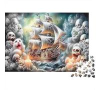 Fantasy Voyage Paper Ghost Ship with Skulls in Stormy Sea Jigsaw Puzzle Set Mind Stimulating Secret Santa Gift 70x50cm/1000pcs