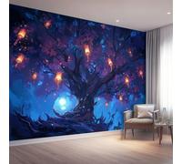 Fantasy Wall Mural Wallpaper Purple Ancient Trees Lanterns Photo Wallpaper 3D Effect, 350 x 256 cm Non-Woven Wall Mural Home Bedroom Living Room Tv Background Poster Decoration