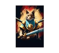 Fantasy Warrior Cat Art Poster Canvas Poster Wall Art Decor Print Picture Paintings for Living Room Bedroom Decoration 16x24inch(40x60cm)