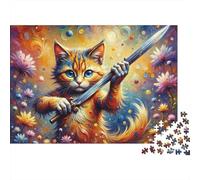 Fantasy Warrior Cat Art Print Jigsaw Puzzles Puzzle for Adults Kids. 1000 Piece Impossible Challenge Toy Educational Game Home Decoration for Educational Games Gifts 70x50cm/1000pcs