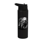 Fantasy Warrior Woman Wolf Full Moon Gothic Motif Stainless Steel Insulated Water Bottle
