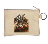 Fantasy Warriors Making Victory Signs Key Chain Coin Purse Beige