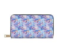 Fantasy Watercolor Turtle Print Wallet Women, Leather Bifold Multi Card Wallet, Long Purse Women's Wallets