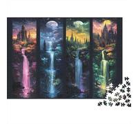 Fantasy Waterfall Castle 1000 Piece Four Season Falls Sturdy Cardboard Puzzle for Puzzle Enthusiasts Friends Gathering Holiday Pastime Social Icebreaker Collectible Item 38x26cm/1000pcs