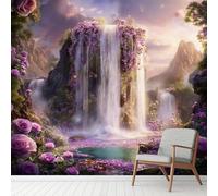 Fantasy Waterfall Flowers Nature Wallpaper Decals, Mountains Rivers Landscape Murals Waterproof PVC, Fairy Tale Forest Wall Stickers Self Adhesive for Sofa Background Bedroom Living 230x210 cm