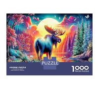 Fantasy Waterfall Thick Cardboard Puzzle Game 1000 Piece Jigsaw Psychedelic Moose Sunset designed for Stress Relief And Travel, A Fantastic Puzzle Idea 38x26cm/1000pcs