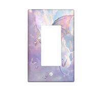 Fantasy Western Dragons Decorative Light Switch Cover Plate 1 Gang Single Rocker, Sky Cloud Butterflies Electrical Faceplate for Kitchen Bathroom, Animal Switchcover Decor