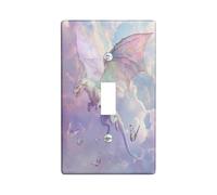 Fantasy Western Dragons Decorative Light Switch Cover Plate 1 Gang Single Toggle, Sky Cloud Butterflies Electrical Faceplate for Kitchen Bathroom, Animal Switchcover Decor