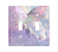 Fantasy Western Dragons Decorative Light Switch Cover Plate 2 Gang Double Toggle, Sky Cloud Butterflies Electrical Faceplate for Kitchen Bathroom, Animal Switchcover Decor